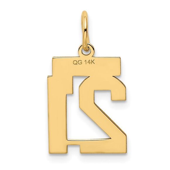 14k Yellow Gold, Athletic Collection, Small Polished Number 21 Pendant - Picture 3 of 5